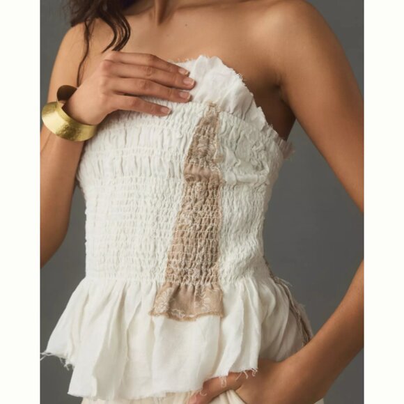 Brand New By Anthropologie Smocked Linen Tube Top - Picture 3 of 8